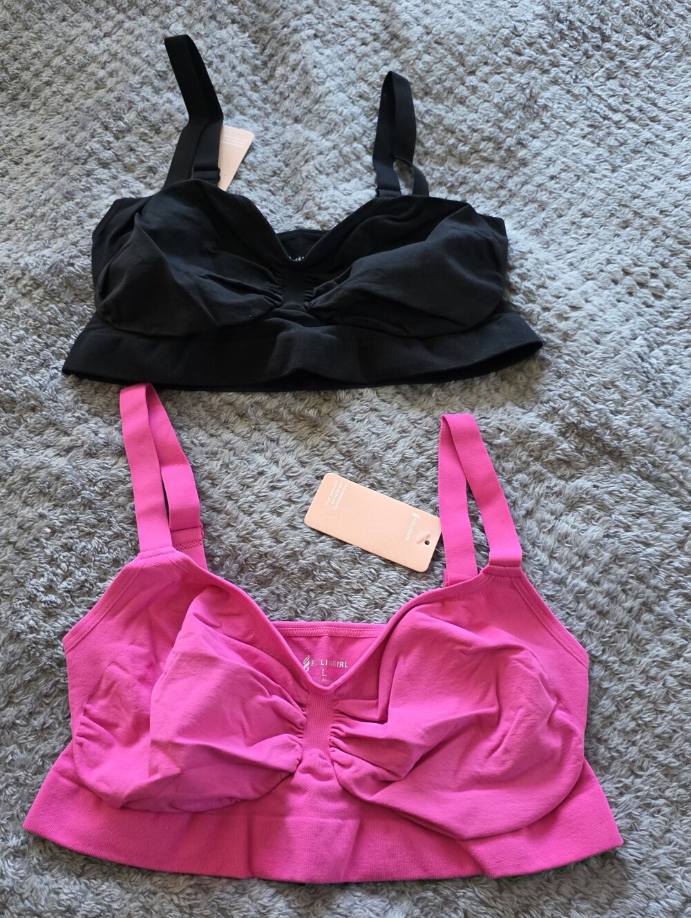 Lot Of 2 Women’s Wireless Stretch Unlined Bralette - Black & Hot Pink Size Large
